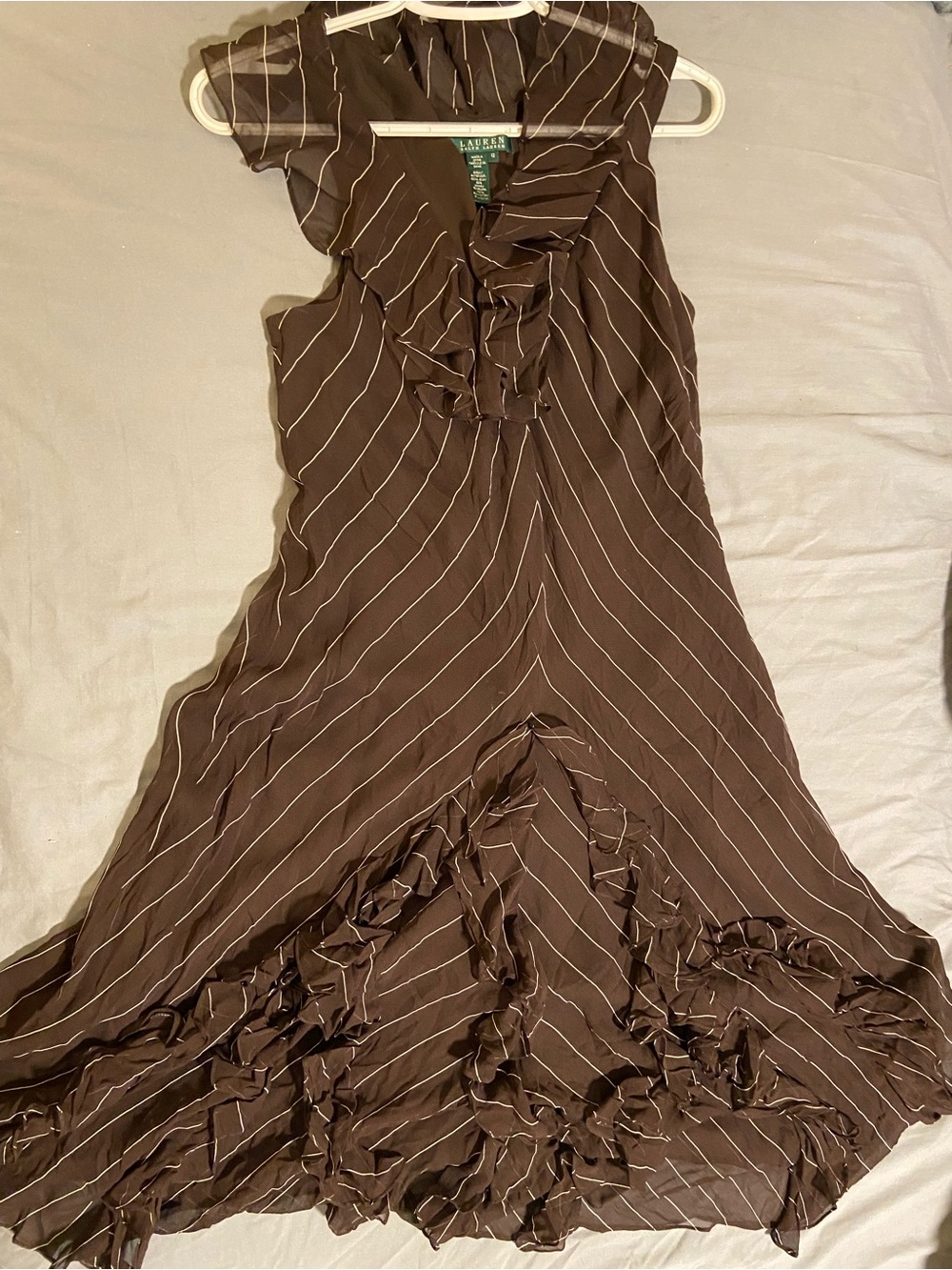 Ralph Lauren Brown Maxi Dress with White Pinstripes
